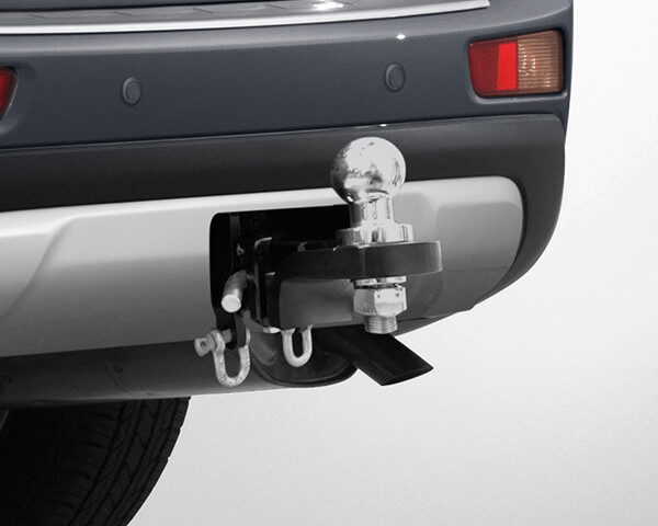 Rear side view of the Tow Bar and Wiring of a Mitsubishi SUV PHEV.