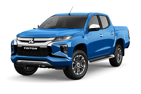 A Triton double cab VRX in Impulse blue with white background