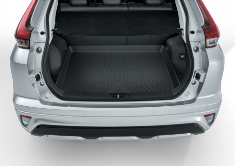 An Eclipse Cross with its boot open showing the cargo liner
