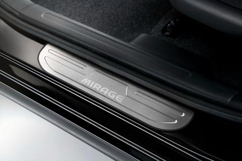 Brushed aluminium look side scuff plates with Mirage branding