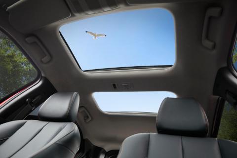 A seagull flying over the Mitsubishi Eclipse Cross's sunroof